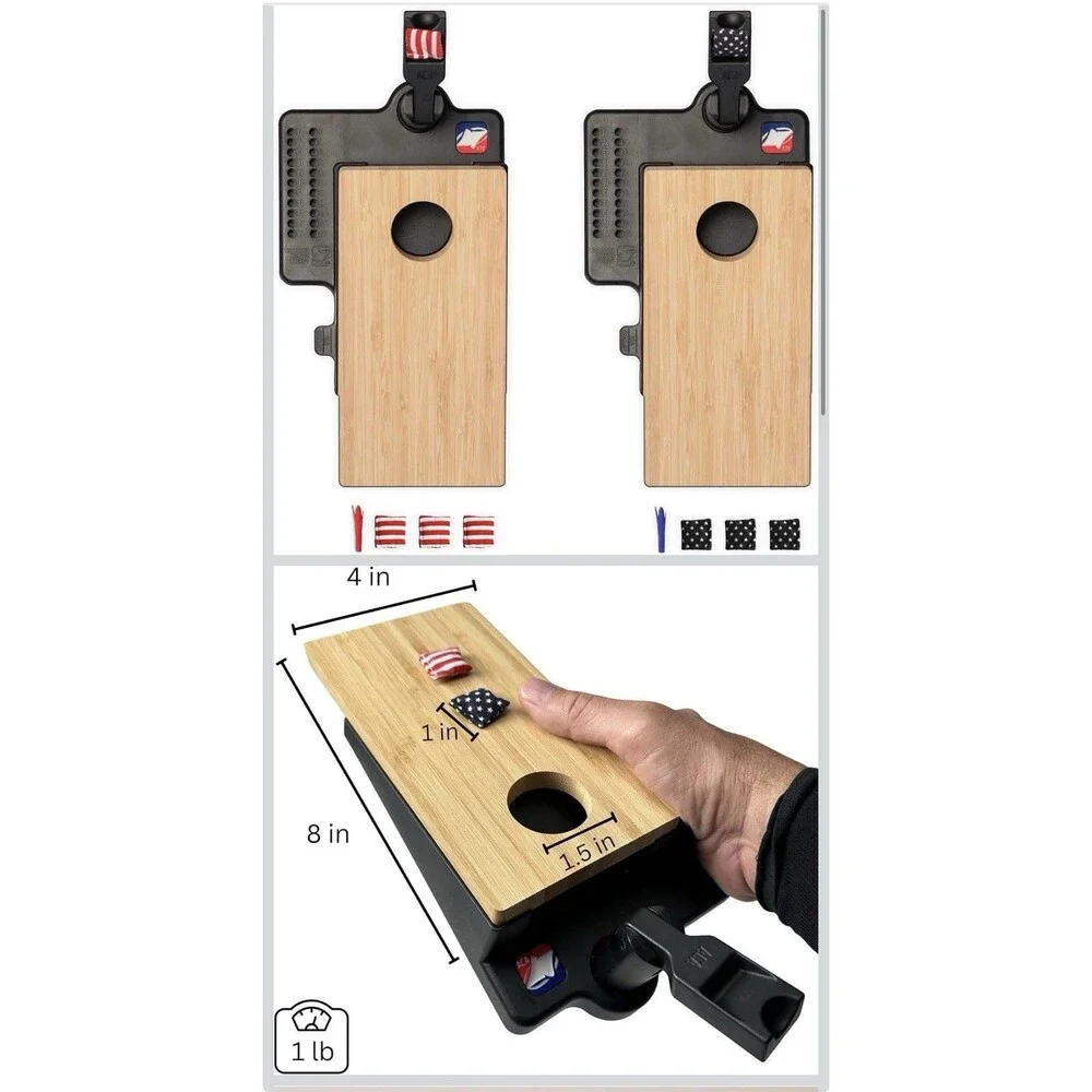 Double Chuck Mini Tabletop Cornhole Game Official ACA Complete Bamboo Toss Set
